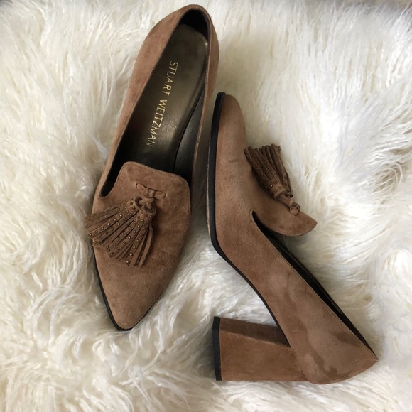 Stuart Weitzman Shoes - Stuart Weitzman Broom Brown Tassel Suede Block Heel Pumps